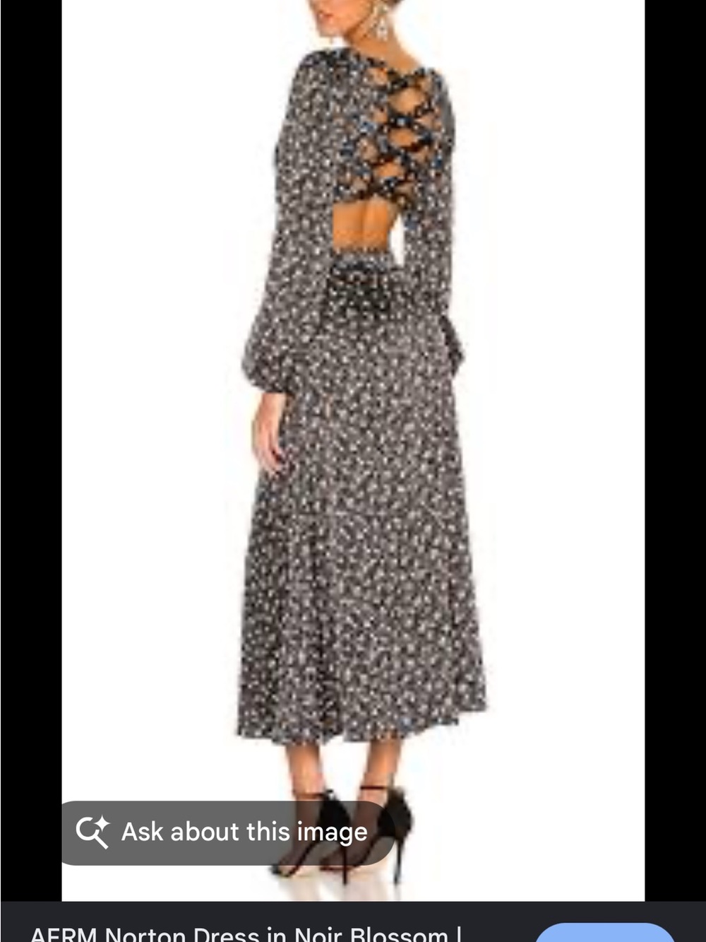 AFRM Noir Blossom Long Sleeve Maxi Dress with Lace-Up Back